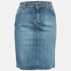 Gucci Blue Gg Floral Embroidered Denim Pencil Skirt S